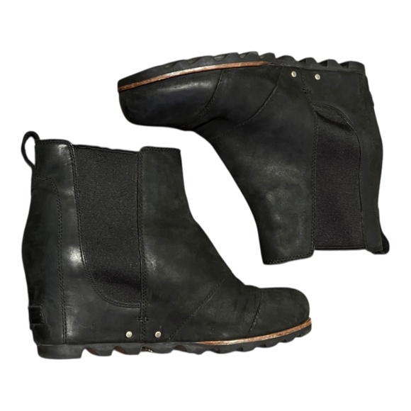 Sorel Lea Wedge Winter Leather Boots Original 8.5New Black Quarry - Picture 3 of 9